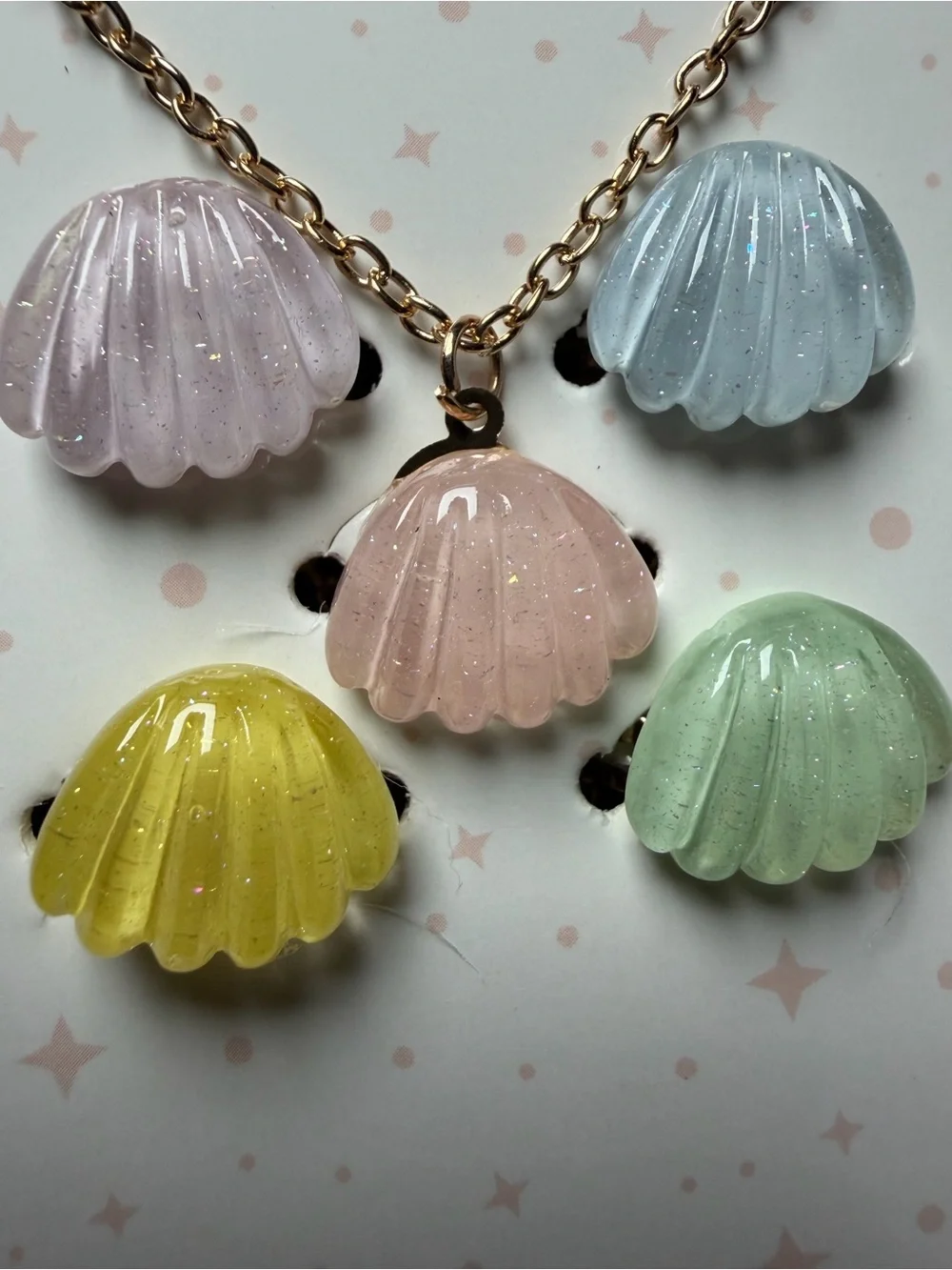 5pc Cute Kids Pastel Shell Necklace And Rings Set - Multicolor